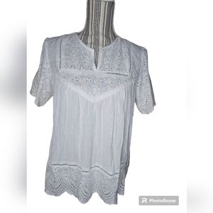 KNOX ROSE women's white embroidered design short sleeve top size S